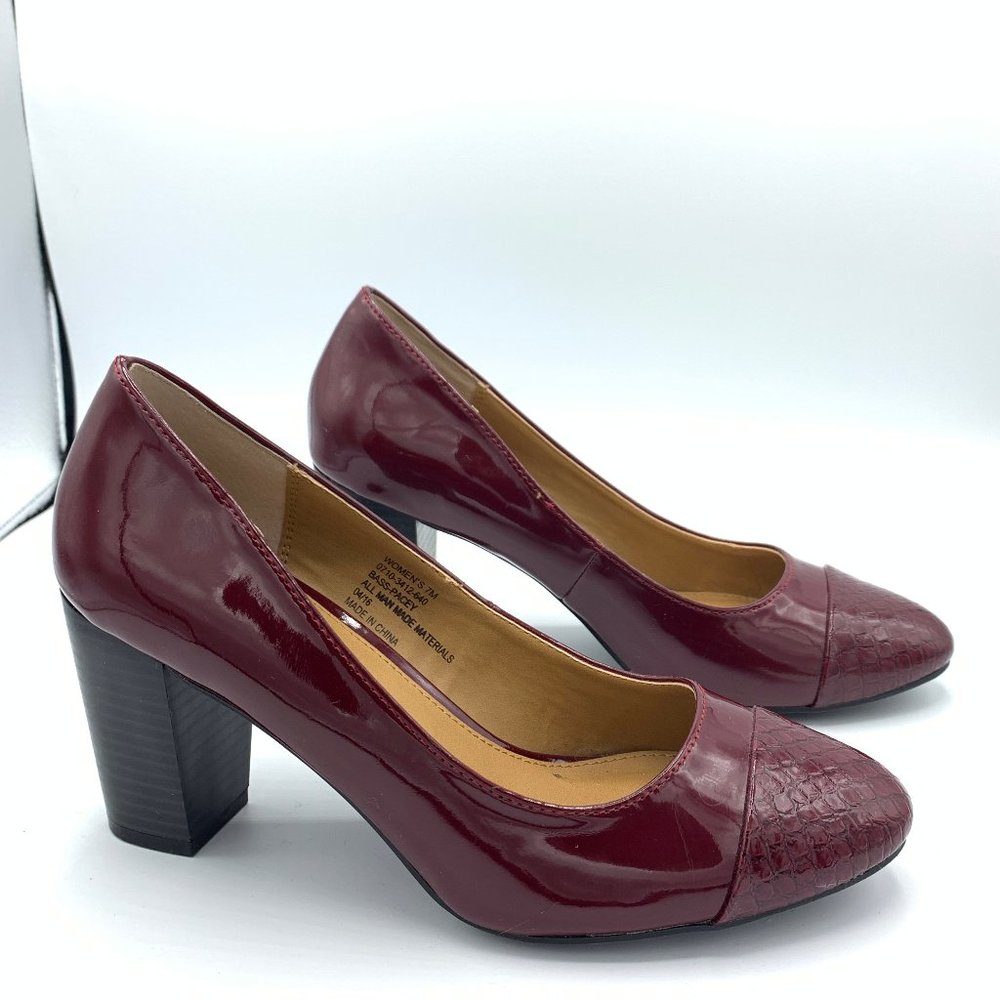 Bass Pacey "Patent Leather" Burgundy Stacked Heels